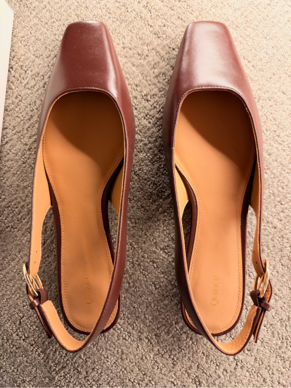 Quince Leather Square-Toe Slingback Flats